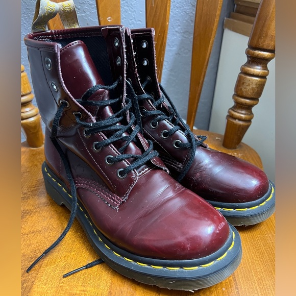 Dr. Martens Vegan Cherry Red Lace-Up Boots - Picture 1 of 8
